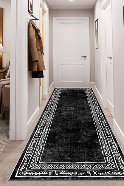 West Home Dijital Baskılı Yıkanabilir Kaymaz Taban Salon, Mutfak ve Yolluk Halısı-440 Black