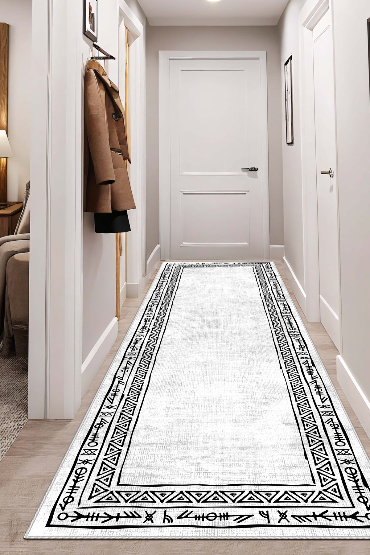 West Home Dijital Baskılı Yıkanabilir Kaymaz Taban Salon, Mutfak ve Yolluk Halısı-440 White