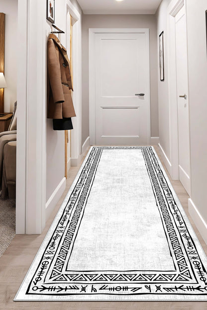 West Home Dijital Baskılı Yıkanabilir Kaymaz Taban Salon, Mutfak ve Yolluk Halısı-440 White
