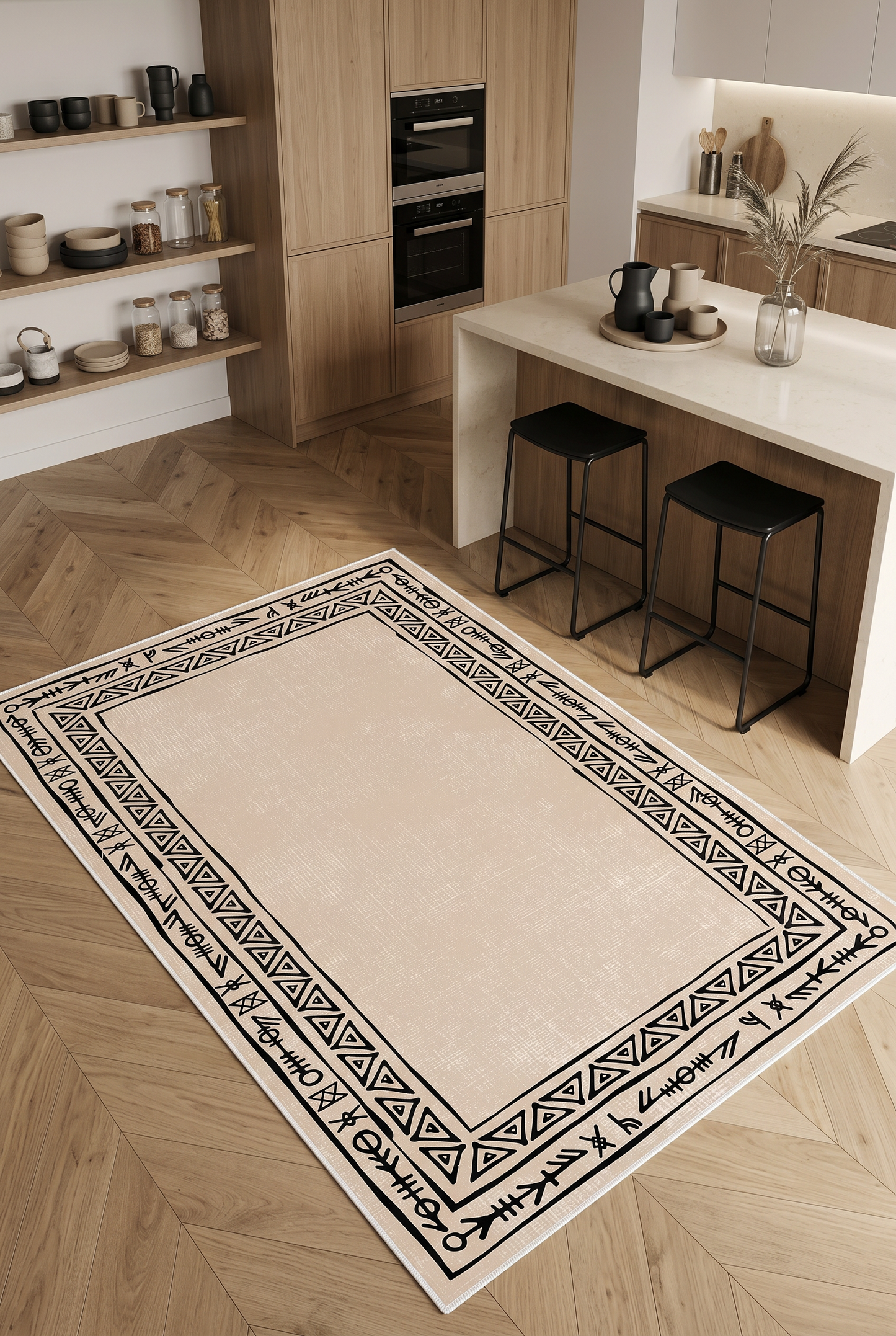 West Home Digital Print Washable Non-Slip Living Room, Kitchen and Hallway Rug - 440 Beige
