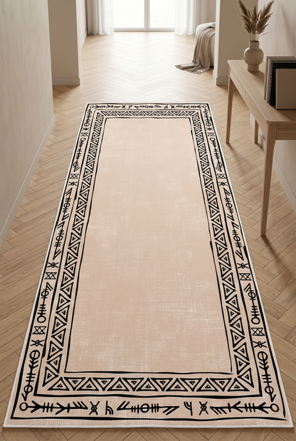 West Home Digital Print Washable Non-Slip Living Room, Kitchen and Hallway Rug - 440 Beige