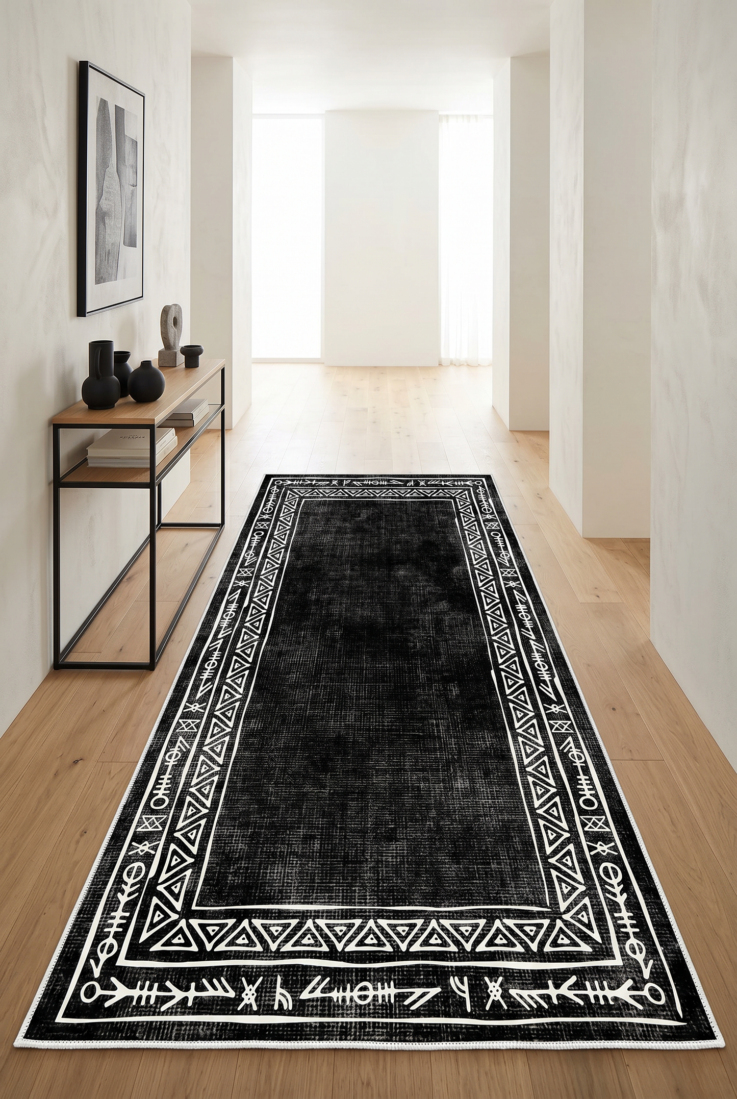 West Home Digital Print Washable Non-Slip Living Room, Kitchen and Hallway Rug - 440 Black