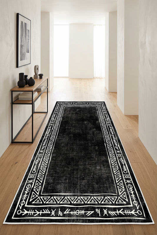 West Home Dijital Baskılı Yıkanabilir Kaymaz Taban Salon, Mutfak ve Yolluk Halısı-440 Black