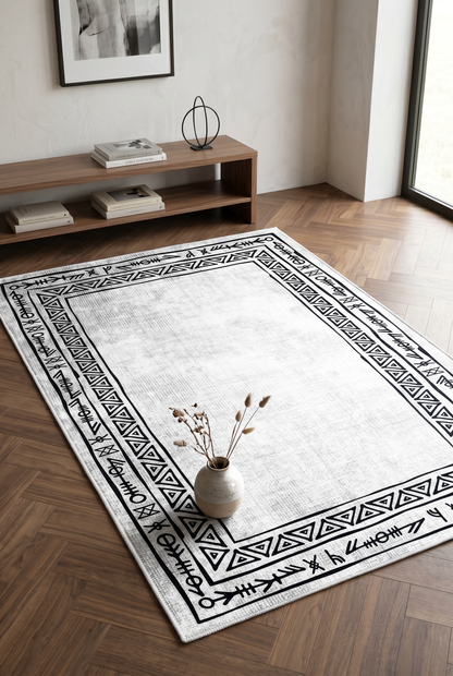 West Home Digital Print Washable Non-Slip Living Room, Kitchen and Hallway Rug - 440 White