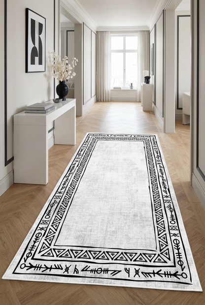West Home Digital Print Washable Non-Slip Living Room, Kitchen and Hallway Rug - 440 White