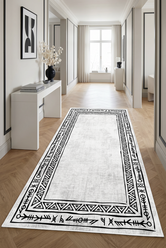 West Home Dijital Baskılı Yıkanabilir Kaymaz Taban Salon, Mutfak ve Yolluk Halısı-440 White