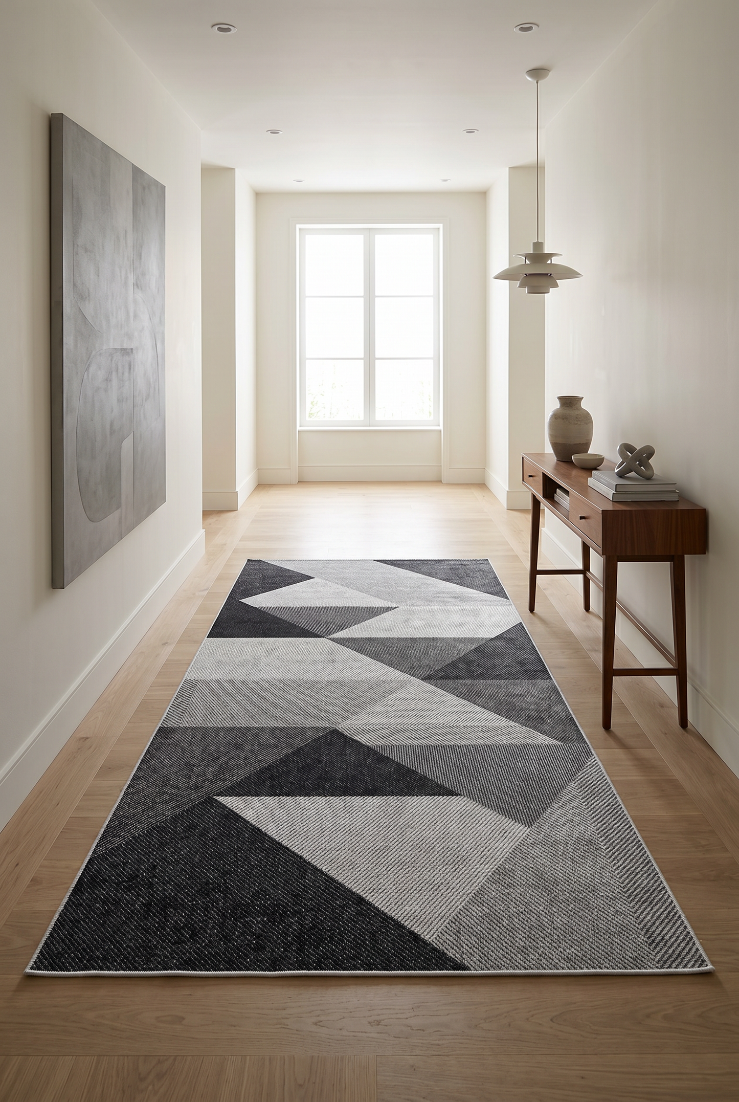 West Home Digital Print Washable Non-Slip Living Room, Kitchen and Hallway Rug - 443 Black