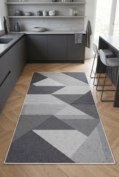 West Home Digital Print Washable Non-Slip Living Room, Kitchen and Hallway Rug - 443 Grey