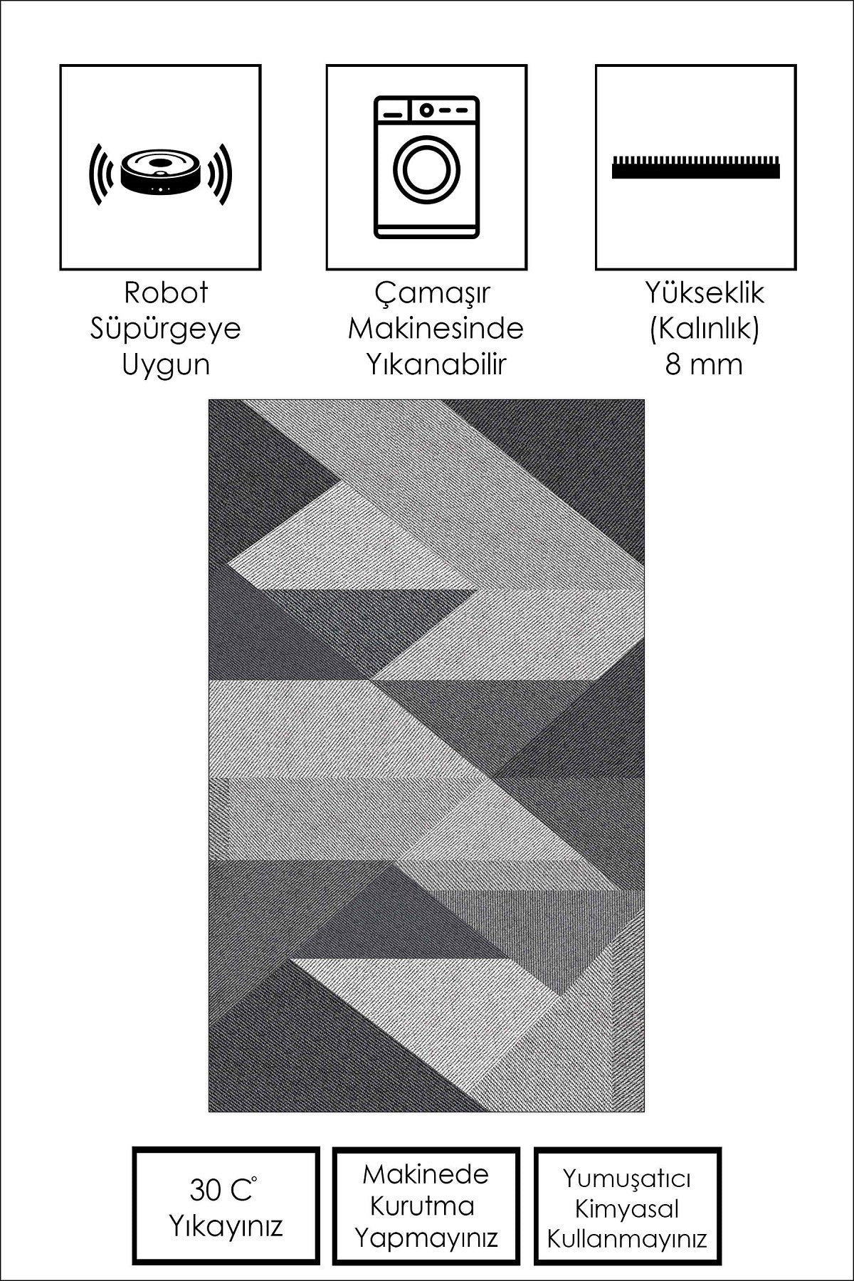 West Home Dijital Baskılı Yıkanabilir Kaymaz Taban Salon, Mutfak ve Yolluk Halısı-443 Grey