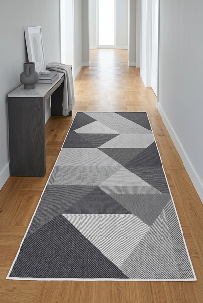 West Home Digital Print Washable Non-Slip Living Room, Kitchen and Hallway Rug - 443 Grey