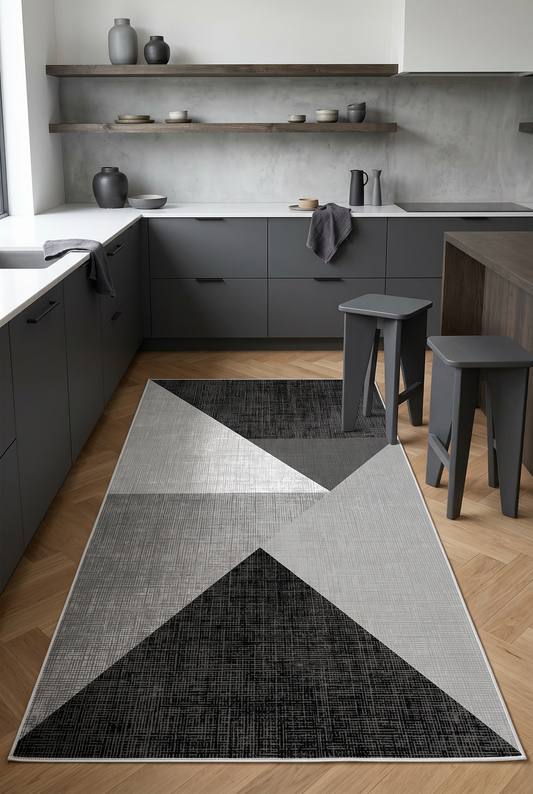 West Home Dijital Baskılı Yıkanabilir Kaymaz Taban Salon, Mutfak ve Yolluk Halısı-447 Black