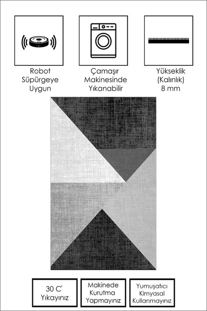 West Home Dijital Baskılı Yıkanabilir Kaymaz Taban Salon, Mutfak ve Yolluk Halısı-447 Black