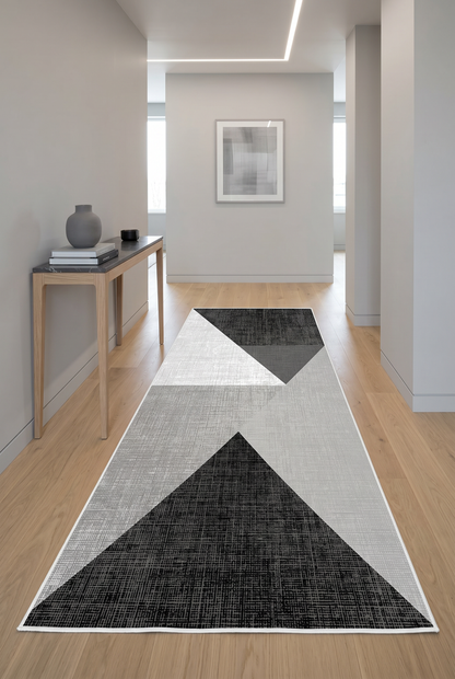 West Home Digital Print Washable Non-Slip Living Room, Kitchen and Hallway Rug - 447 Black