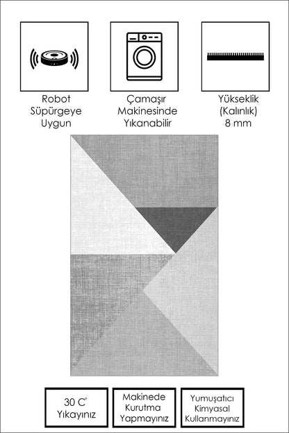 West Home Dijital Baskılı Yıkanabilir Kaymaz Taban Salon, Mutfak ve Yolluk Halısı-447 Grey