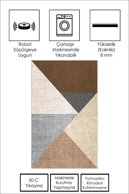 West Home Dijital Baskılı Yıkanabilir Kaymaz Taban Salon, Mutfak ve Yolluk Halısı-447 Sand
