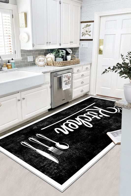 West Home Dijital Baskılı Yıkanabilir Kaymaz Taban Mutfak Halısı-448 Black