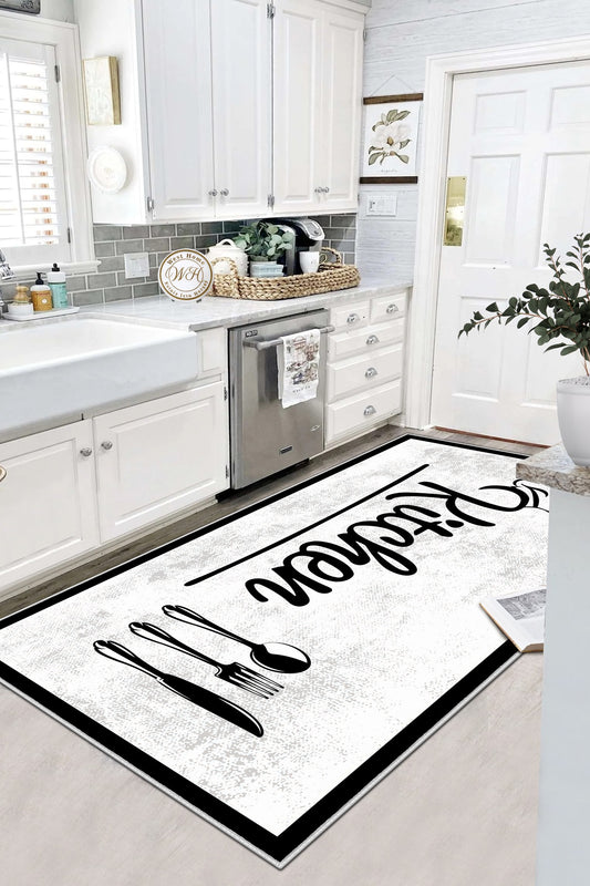 West Home Dijital Baskılı Yıkanabilir Kaymaz Taban Mutfak Halısı-448 White