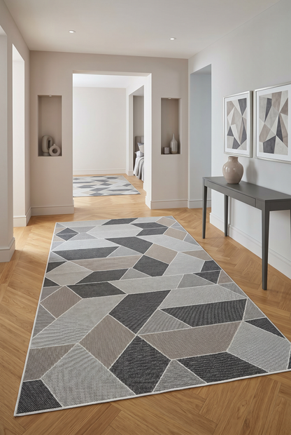 West Home Digital Print Washable Non-Slip Living Room, Kitchen and Hallway Rug - 449 Grey