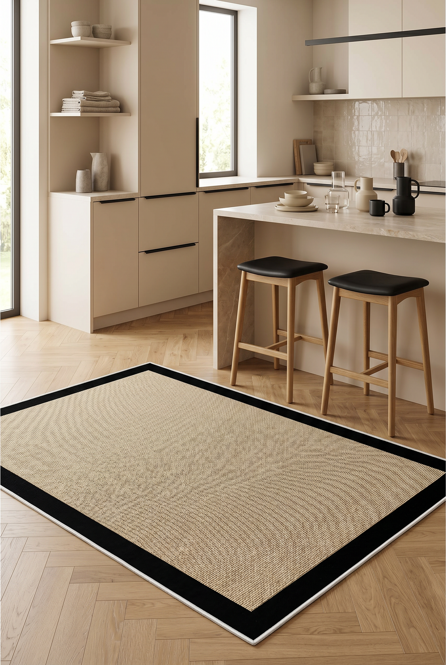 West Home Digital Print Washable Non-Slip Living Room, Kitchen and Hallway Rug - 455 Black