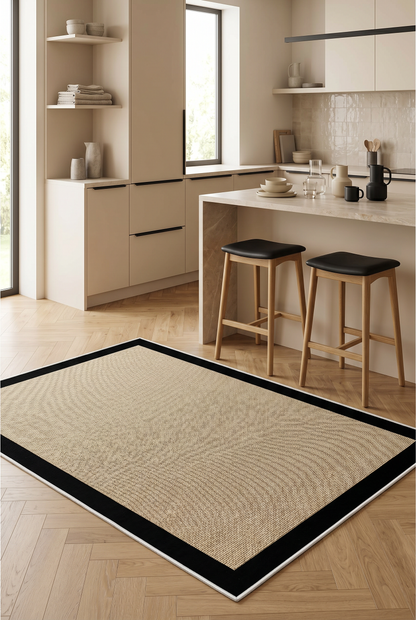 West Home Digital Print Washable Non-Slip Living Room, Kitchen and Hallway Rug - 455 Black