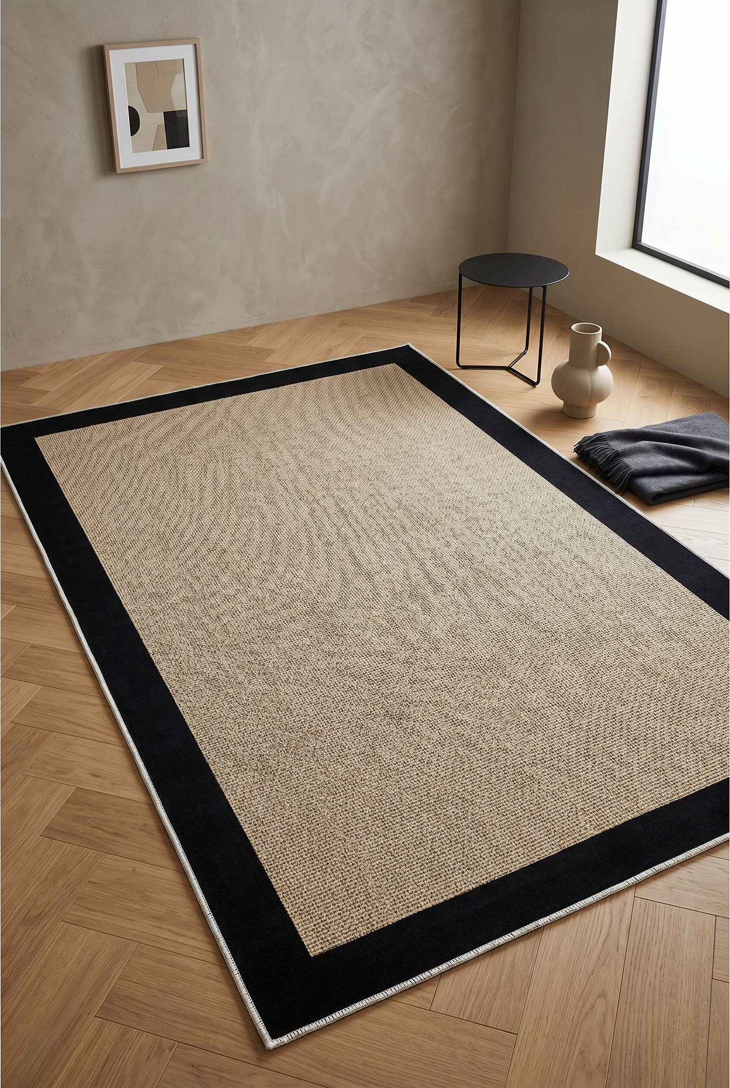 West Home Digital Print Washable Non-Slip Living Room, Kitchen and Hallway Rug - 455 Black