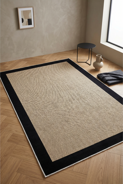 West Home Digital Print Washable Non-Slip Living Room, Kitchen and Hallway Rug - 455 Black