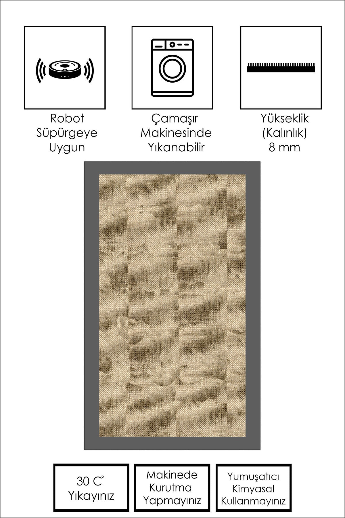 West Home Dijital Baskılı Yıkanabilir Kaymaz Taban Salon, Mutfak ve Yolluk Halısı-455 Grey