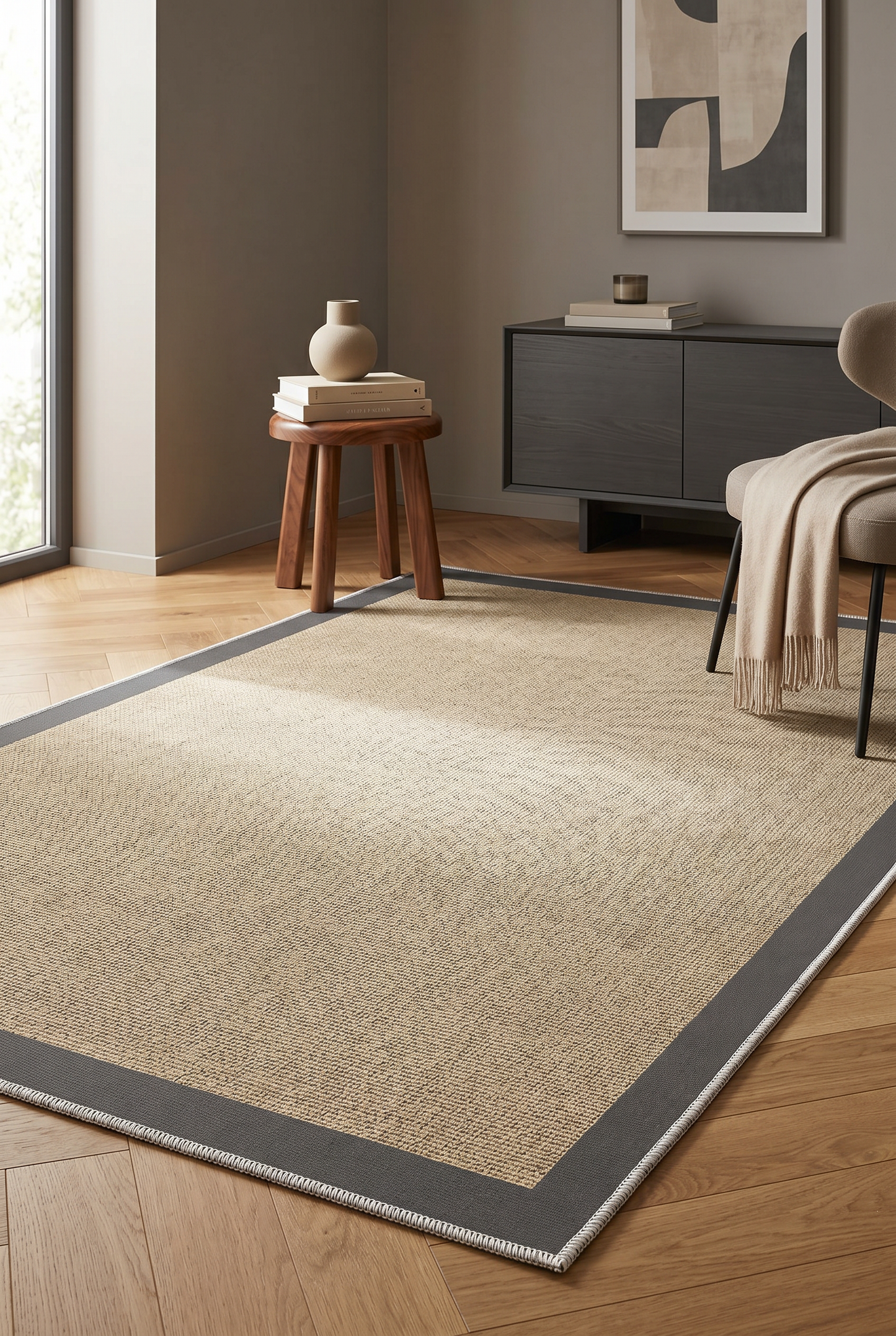 West Home Digital Print Washable Non-Slip Living Room, Kitchen and Hallway Rug - 455 Grey