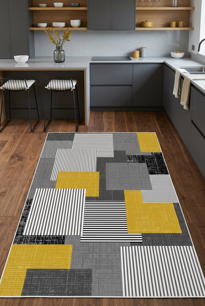 West Home Digital Print Washable Non-Slip Living Room, Kitchen and Hallway Rug - 457 Gold