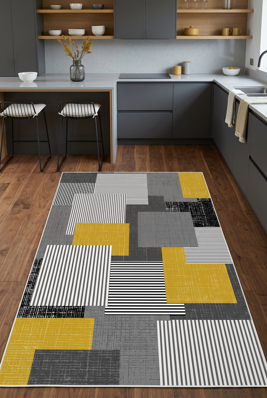 West Home Dijital Baskılı Yıkanabilir Kaymaz Taban Salon, Mutfak ve Yolluk Halısı-457 Gold
