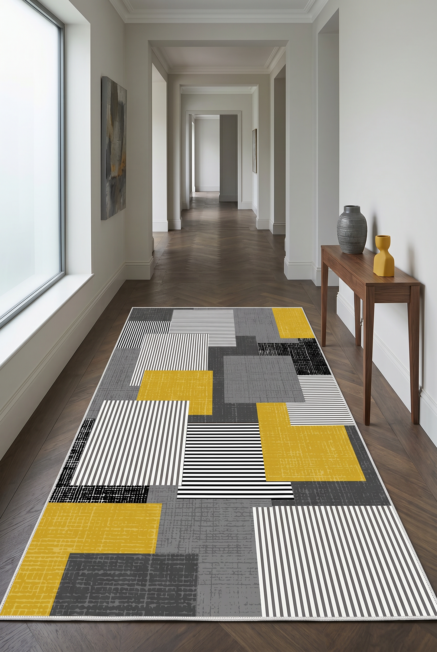 West Home Digital Print Washable Non-Slip Living Room, Kitchen and Hallway Rug - 457 Gold