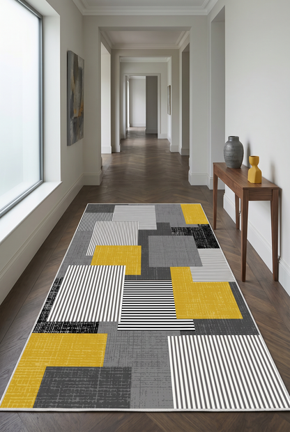 West Home Digital Print Washable Non-Slip Living Room, Kitchen and Hallway Rug - 457 Gold