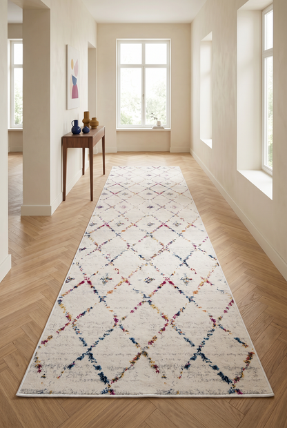 West Home Digital Print Washable Non-Slip Living Room, Kitchen and Hallway Rug - 464 White