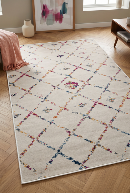 West Home Digital Print Washable Non-Slip Living Room, Kitchen and Hallway Rug - 464 White