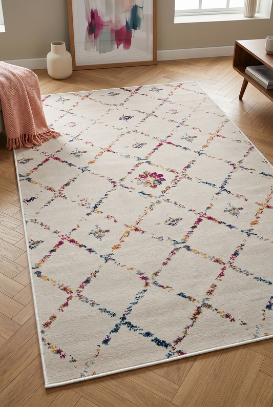 West Home Dijital Baskılı Yıkanabilir Kaymaz Taban Salon, Mutfak ve Yolluk Halısı-464 White