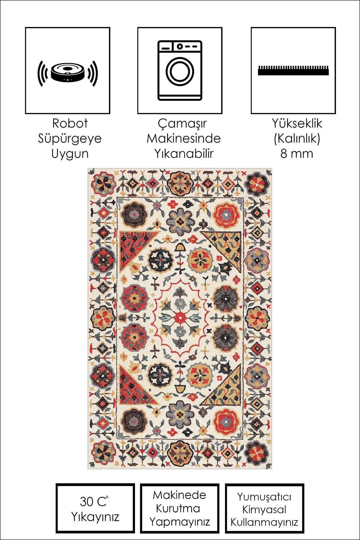 West Home Dijital Baskılı Yıkanabilir Kaymaz Taban Salon, Mutfak ve Yolluk Halısı-467 Multy