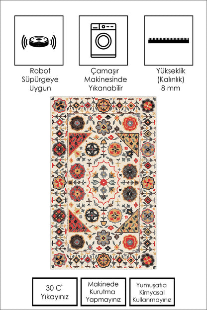 West Home Dijital Baskılı Yıkanabilir Kaymaz Taban Salon, Mutfak ve Yolluk Halısı-467 Multy