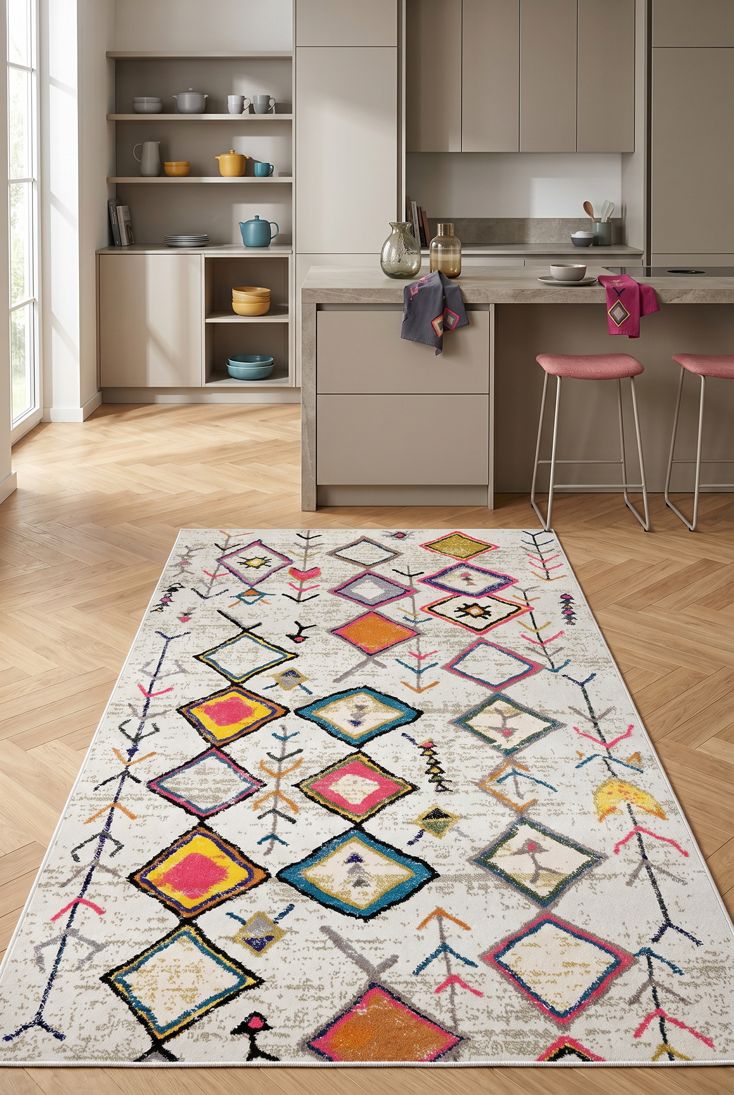 West Home Digital Print Washable Non-Slip Base Living Room, Kitchen and Hallway Rug - 470 Multy