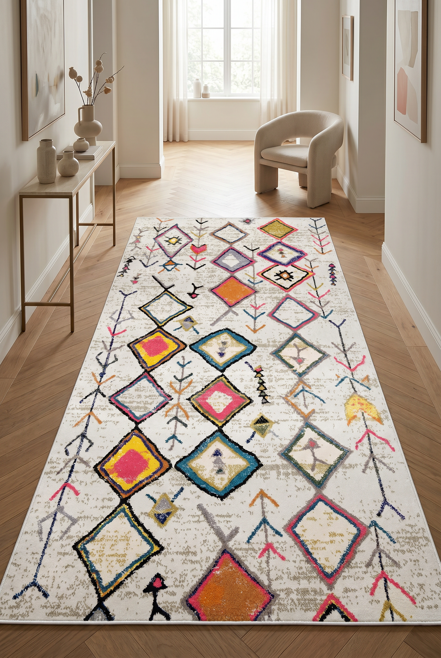 West Home Digital Print Washable Non-Slip Base Living Room, Kitchen and Hallway Rug - 470 Multy