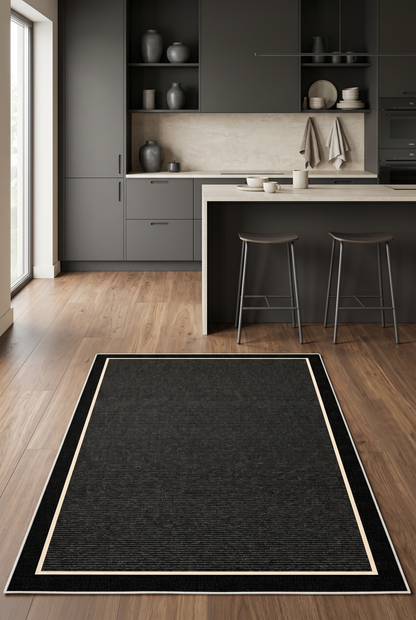 West Home Digital Print Washable Non-Slip Living Room, Kitchen and Hallway Rug - 478 Black