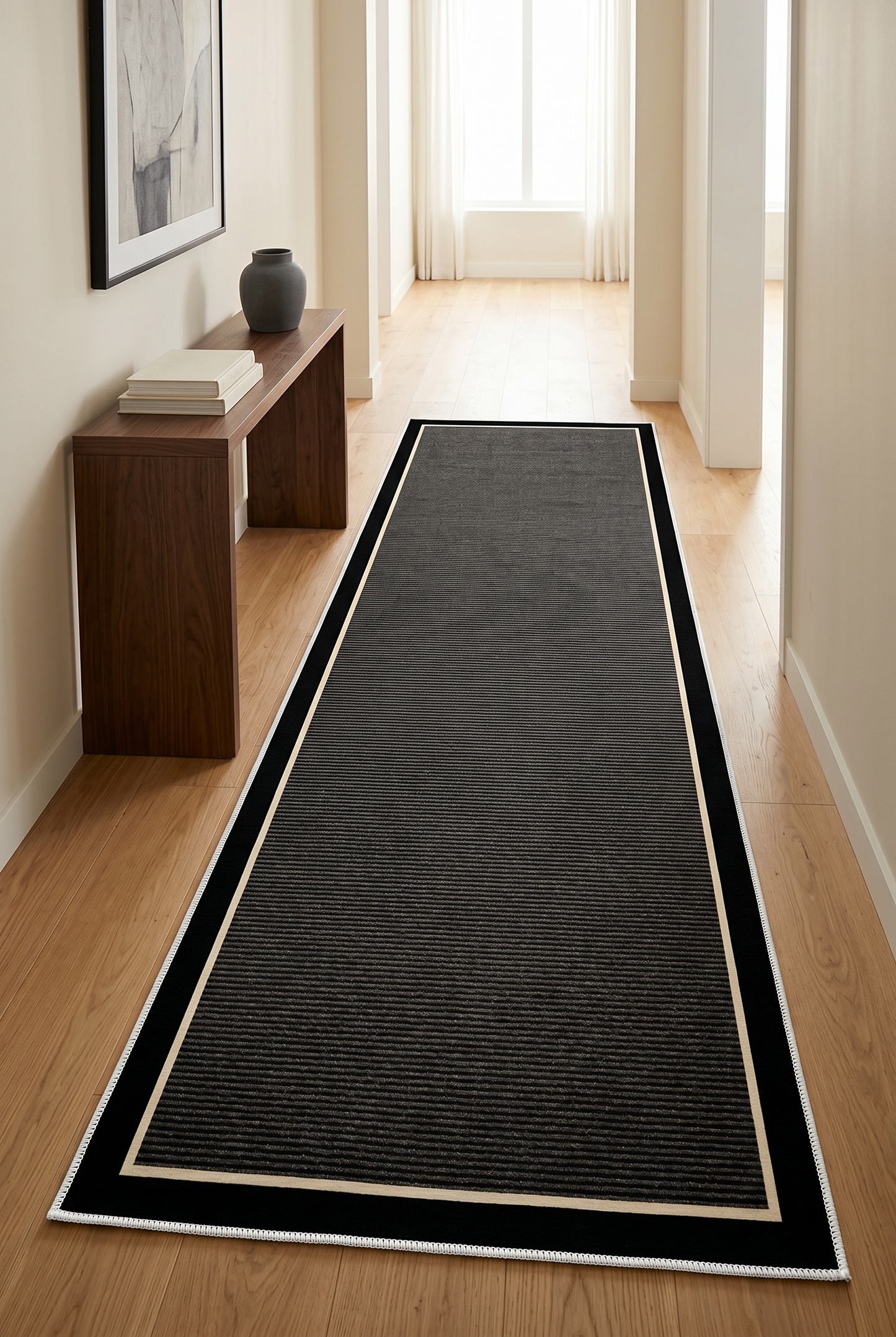 West Home Digital Print Washable Non-Slip Living Room, Kitchen and Hallway Rug - 478 Black