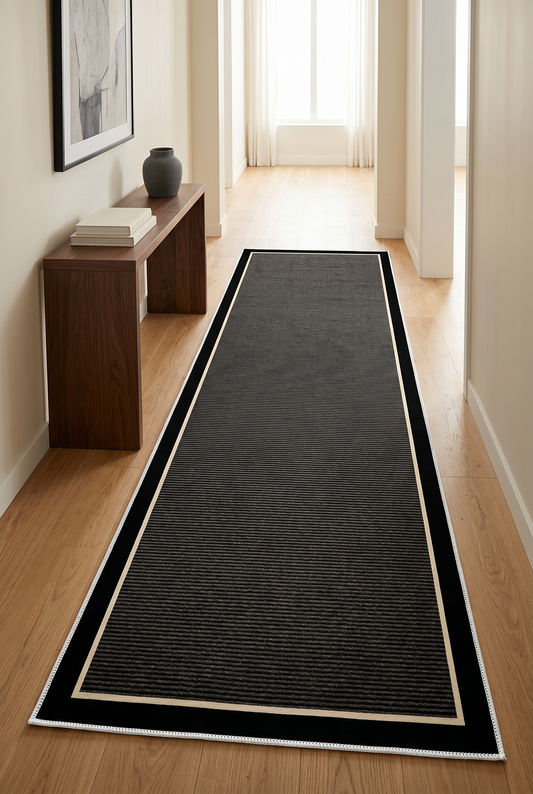 West Home Dijital Baskılı Yıkanabilir Kaymaz Taban Salon, Mutfak ve Yolluk Halısı-478 Black