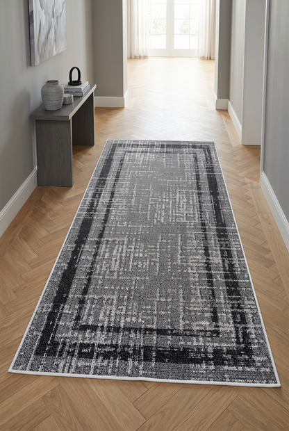 West Home Digital Print Washable Non-Slip Living Room, Kitchen and Hallway Rug - 487 Grey