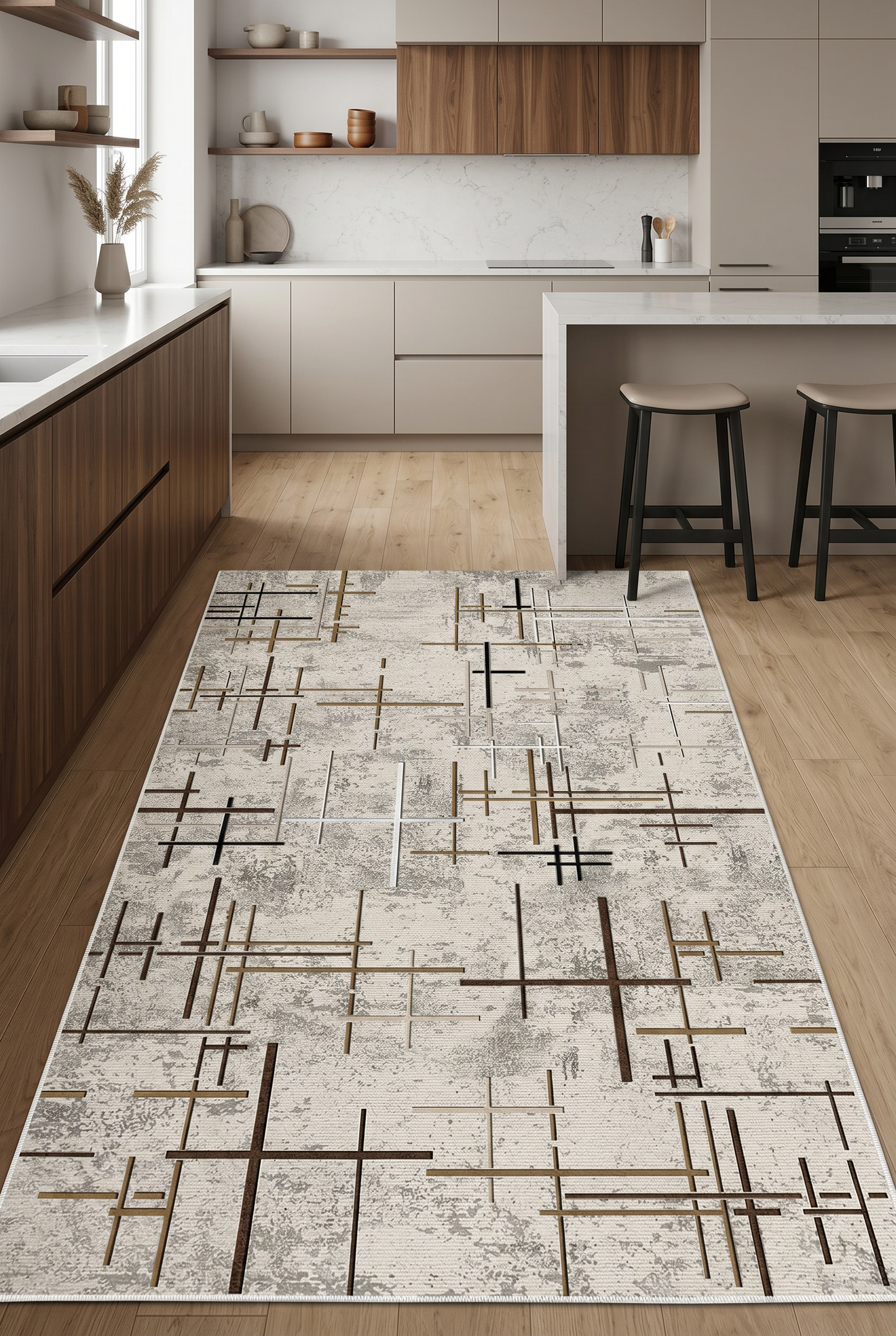 West Home Digital Print Washable Non-Slip Living Room, Kitchen and Hallway Rug - 488 Beige