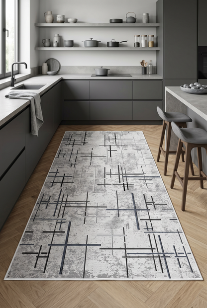 West Home Digital Print Washable Non-Slip Living Room, Kitchen and Hallway Rug - 488 Grey