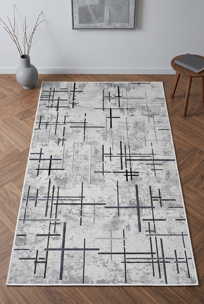West Home Digital Print Washable Non-Slip Living Room, Kitchen and Hallway Rug - 488 Grey