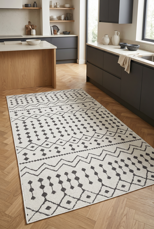 West Home Dijital Baskılı Yıkanabilir Kaymaz Taban Salon, Mutfak ve Yolluk Halısı-491 White