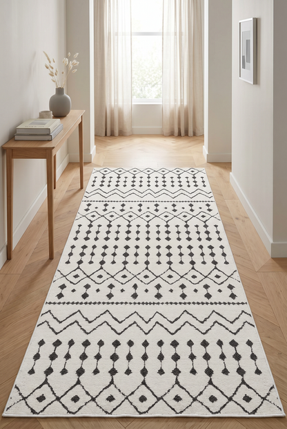 West Home Digital Print Washable Non-Slip Living Room, Kitchen and Hallway Rug - 491 White
