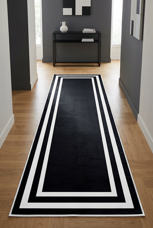 West Home Dijital Baskılı Yıkanabilir Kaymaz Taban Salon, Mutfak ve Yolluk Halısı-496 Black