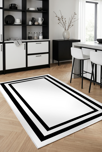 West Home Digital Print Washable Non-Slip Living Room, Kitchen and Hallway Rug - 496 White